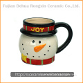 Joy snowman design customized painting ceramic mugs with decoration